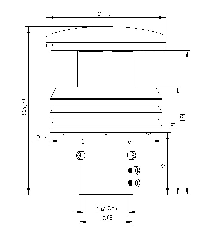 金屬款風速風向傳感器產品尺寸圖